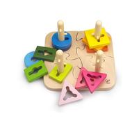 Hape Apilables Puzzle - Rompecabezas de Madera Apilables para Niñas y Niños Pequeños, Juguete Apilable con Diferentes Formas, Rompecabezas con Clavijas y Colores Vivos