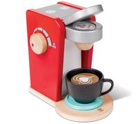 Hape: Cafetera roja - Máquina de cocina de madera, efectos de sonido y funciones realistas, granos de café, juego de simulación de barista, niños a partir de 3 años
