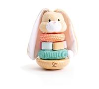 Hape Conejito Apilable | Juguete de Apilar con Base de Madera y Anillos Táctiles | Desarrollo Sensorial y Motriz