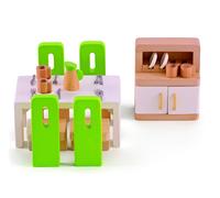 Hape Dining Room Green Stools White Table Cupboard with White (Importación USA)