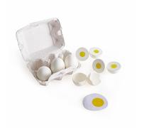Hape Egg Carton , 3 Hard-Boiled Eggs with Easy-Peel Shell & 3 Fried Eggs, Wooden Realistic Educational Toy for Children 3+