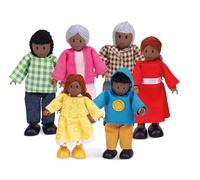 Hape Familia Feliz Afroamericana, Accesorio Único para la Casa de Muñecas de Madera Infantil, Juguete para Desarrollar la Imaginación, Familia de 6 Muñecas