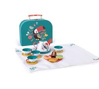 Hape Hora del Té - Set de Juego Infantil con Tetera, Tazas, Galletas y Caja de Almacenamiento