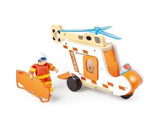 Hape Juego de helicóptero de Rescate de Madera con Figura y Camilla - Helicóptero de Juguete - Juguete de rol para pequeños Salvavidas - Juguete de Madera Resistente para niños a Partir de 2 años