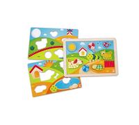 Hape Pepe y Amigos Puzle 3 en 1| Puzzle de Madera para Niños | Juguete Educativo con Animales y Piezas de Agarre Fácil | Desde 12 Meses+