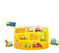 Hape Puzle de Construcción con Pinzas | Puzzle de Madera con Vehículos de Construcción | Juguete Educativo para Niños Desde 24 Meses+