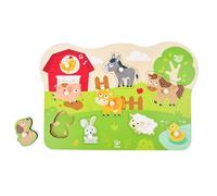 Hape Puzzle de Madera con Botones de Agarre para niños, Juguete Educativo Todo Alrededor de la Granja, Juguete de motricidad a Partir de 24 Meses