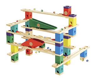 Hape Quadrilla Vertigo Wooden Marble Run Construction System, Juego de carreras de canicas de madera Juguete de laberinto para niños