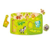 Hape Puzle de la Jungla con Pinzas | Puzzle de Madera para Niños | Juguete Educativo con Animales y Piezas de Agarre Fácil | Desde 12 Meses+