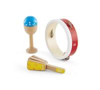 Hape Set de Percusión Júnior | Juguetes Musicales de Madera | Incluye Pandereta, Maraca y Castañuelas | para Niños de 12 Meses+