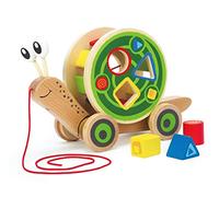 Hape Walk-A-Long Snail Pull Toy ,Award-Winning Toddler Wooden Push and Pull Toy with Removable Colour-Coded Shape Sorter Shell, Fun Educational Toy for Kids