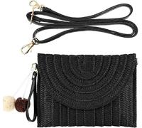HAPEE Bolso cruzado de paja para mujer, bolso de playa para mujer, bolso de hombro bohemio a la moda, Black
