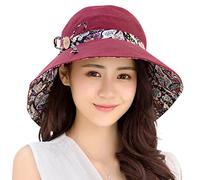 HAPEE - Sombrero de verano para mujer, factor de protección solar 50, reversible y plegable, ala ancha, ideal para la playa Rojo Wine Large