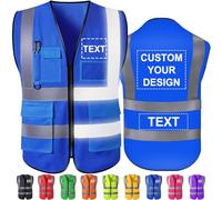 Hapelf chaleco de seguridad personalizado, chalecos reflectantes de alta visibilidad con bolsillos, cremallera, logotipo personalizable, clase 2 para hombres, ropa de trabajo de construcción