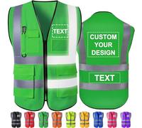Hapelf chaleco de seguridad personalizado, chalecos reflectantes de alta visibilidad con bolsillos, cremallera, logotipo personalizable, clase 2 para hombres, ropa de trabajo de construcción