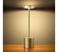 Hapfish Lampara de Mesa LED Recargable Inalambrica, 5000mAh Lamparas Portatil Bateria Sin Cable, Lámpara Escritorio USB, 3 modos de color, Para Exterior, Mesilla, Restaurante, Jardin, Mesita- Bronce