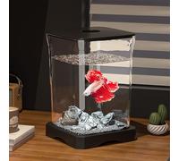 Hapihom Acuario Nano Completo, Vidrio, Juego Completo con Apertura de Alimentación Superior y Luz Inferior Integrada, 12 x 12 x 18 cm, para Peces Betta, Camarones, Peces