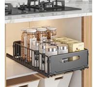 Hapihom Cajón telescópico, cajón extraíble, 37,5 x 24,5 x 10 cm, organizador de armario de cocina de acero al carbono, sin agujeros, organizador para cocina, despensa, armarios de cocina, despensa