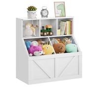 Hapihom Estantería infantil con 3 compartimentos y 2 baúles para juguetes, estantería para habitación infantil y sala de juegos, caja de juguetes para libros, 90 x 42 x 92 cm