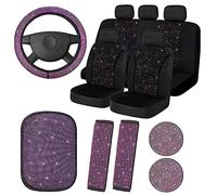 Hapihom Juego de 15 fundas de asiento de coche para mujer, con purpurina, de terciopelo, transpirable, con purpurina, para el coche, para la consola central