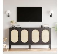 Hapihom Juego de 2 aparadores con ratán trenzado, armario de cocina con 2 puertas de ratán y estantes ajustables, armarios de cocina con encimera para cocina, salón, pasillo 80 x 40 x 83 cm