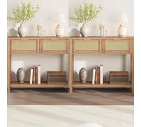 Hapihom Juego de 2 mesas de consola estrechas con dos cajones y estante abierto, mesa de pasillo estilo bohemio para entrada, pasillo, salón, 109 x 30,5 x 79 cm