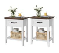 Hapihom Juego de 2 mesitas de noche con cajones y compartimento de almacenamiento (50 x 40 x 60 cm) - Mesilla de noche moderna de madera para dormitorio y salón, fácil de montar, color blanco/madera