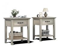 Hapihom Juego de 2 mesitas de noche, mesitas de noche con cajones y compartimento, mesitas auxiliares modernas, fáciles de montar, mesitas de noche de madera para salón, dormitorio, 50 x 40 x 60 cm