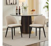 Hapihom Juego de 2 sillas de comedor, sillas de cocina, hasta 150 kg, silla tapizada de lino con respaldo curvo y cojines gruesos, sillas de comedor para salón, comedor, cocina - A