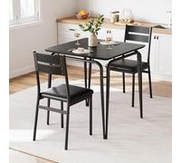 Hapihom Juego de comedor de 3 piezas, mesa de comedor con 2 sillas con respaldo y acolchado, ahorro de espacio, juego de mesa de cocina para cocina, comedor, bistró, salón - A