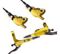 Hapihom Juego de frenos de disco hidráulicos, freno de disco hidráulico de bicicleta de 4 pistones, freno hidráulico bicicleta de aleación de aluminio, juego de freno de disco delantero y trasero