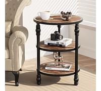 Hapihom Mesa auxiliar redonda de 45 x 45 cm, 3 niveles de madera y metal, mesa de sofá de diseño industrial con estantes para salón, dormitorio, altura 60 cm