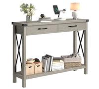 Hapihom Mesa consola estrecha con 2 cajones, 110 x 30 x 80 cm, mesa de pasillo con estante, estilo moderno, mesa de sofá con marco de metal, fácil montaje, mesa auxiliar para entrada, pasillo, salón