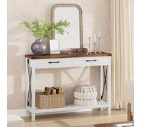 Hapihom Mesa consola estrecha con 2 cajones, 110 x 30 x 80 cm, mesa de pasillo con estante, mesa de sofá de estilo moderno, marco de metal, fácil montaje, mesa auxiliar para entrada, pasillo, salón