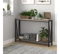 Hapihom Mesa consola estrecha, mesa auxiliar con estante de almacenamiento, mesa de pasillo compacta de madera y marco de metal, mesa de sofá de fácil montaje para entrada, salón, pasillo, 110 x 25 x