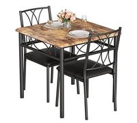 Hapihom Mesa de comedor con 2 sillas, juego de comedor de 3 piezas con estructura de metal, conjunto de asientos con 2 cojines, mesa de cocina industrial pequeña de madera para 2 personas, juego de