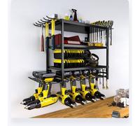 Hapihom Soporte de pared para herramientas, 4 niveles, metal, soporte de pared, almacenamiento de herramientas, soporte de pared para 6 herramientas eléctricas, taller, estante de herramientas con
