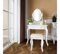 Hapihom Tocador con taburete, tocador con espejo giratorio de 360°, mesa cosmética con taburete acolchado y 4 cajones, mesa de maquillaje de 142,5 cm para dormitorio