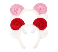 HAPINARY 2 diademas de cuerno de oveja de peluche, con orejas de cordero esponjosas, ideales para cumpleaños, cosplay, carnaval, disfraces, rojo y rosa.