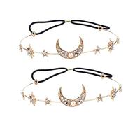 HAPINARY 2piezas Tiaras Para Mujer Diseño De Luna y Estrellas Diademas Elásticas Microperlas Unidades Accesorios Para Cabello Bodas y Presentaciones