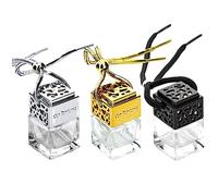 HAPINARY 3piezas Botellas De Vidrio De Perfume Vacías Forma Cuadrada Colgantes Para Auto Diseño Dorado Plateado y Negro Sin Perfume Para Aceites Esenciales
