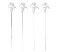 HAPINARY 4 Piezas horquilla de luna palo de cabello hecho a mano accesorios chinos para el cabello pinza de pelo chino vintage hair pin stick Silver