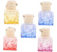 HAPINARY 5 Botellas Colgantes de Ambientador para Coche, Frasco de Perfume Vacío de 10ml, Vidrio y Madera, para Armario y Automóvil Color Aleatorio