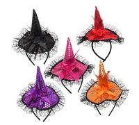 HAPINARY 5 Piezas Diadema Halloween con Lentejuelas Tocado Bruja para Adultos Colores Surtidos Rojo Rosa Naranja Negro Accesorio Cosplay Fiesta Disfraces