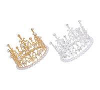 HAPINARY Adornos para Pastel de Cumpleaños Corona Redonda de Aleación Plata 2piezas Decoración Divertida y Llamativa para Tartas en Celebraciones y Bodas