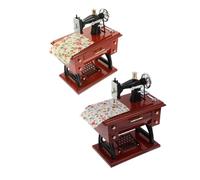 HAPINARY Caja de Música Vintage Marrón en Forma de Máquina de Coser Decoración Mecánica de Plástico Set de 2 Piezas para Mesa de Manualidades y Escritorio