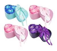 HAPINARY Caja de Obsequio Corazón Pequeña 3 Rosas de Jabón 4 Unidades en Caja de Hierro Colores Surtidos para Día de San Valentín y Obsequio Mujer Estuche Decorativo Elegante y Duradero