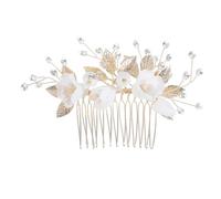 HAPINARY Ceremonial Peine para Pelo con Perlas Artificiales y Flores de Cerámica Accesorio Nupcial Artesanal con Cuentas de Arroz para Novias Estable y Elegante para Boda