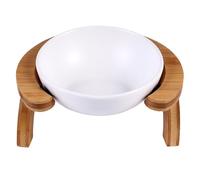 HAPINARY Cuencos Cerámicos para Mascotas con Soporte de Madera Antideslizante Cuenco Inclinado para Gatos Diseño Elevado para Alimentación Limpia y Cómoda