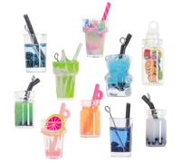HAPINARY Dijes de Botella de Vidrio para Manualidades Diy, Pack de 10 Piezas Mini Botellas Transparentes en Forma de Taza de Té Leche, Colgantes Artesanales para Bisutería y Llaveros